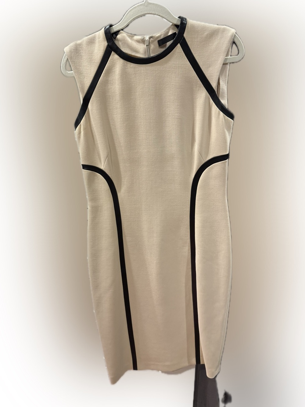Donna Karan Cream Sheath Dress with Black Trim